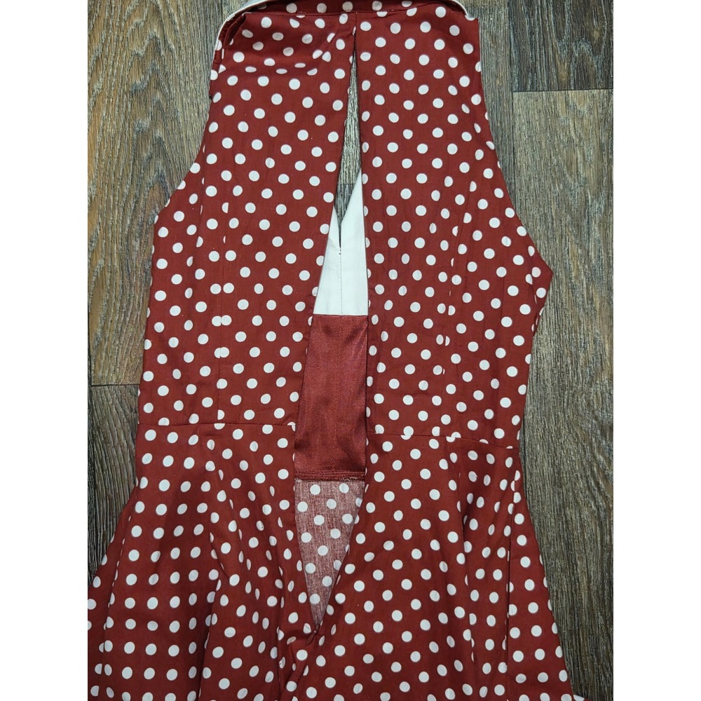 Zapaka Red Polka Dot Vintage Style Swing Dress White Collar Halter XS - Picture 6 of 7